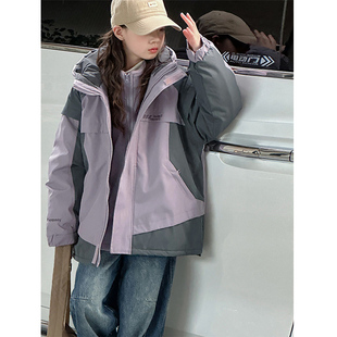 女童冲锋衣三合一可拆卸秋冬装韩版2025新款大童儿童夹棉加厚外套