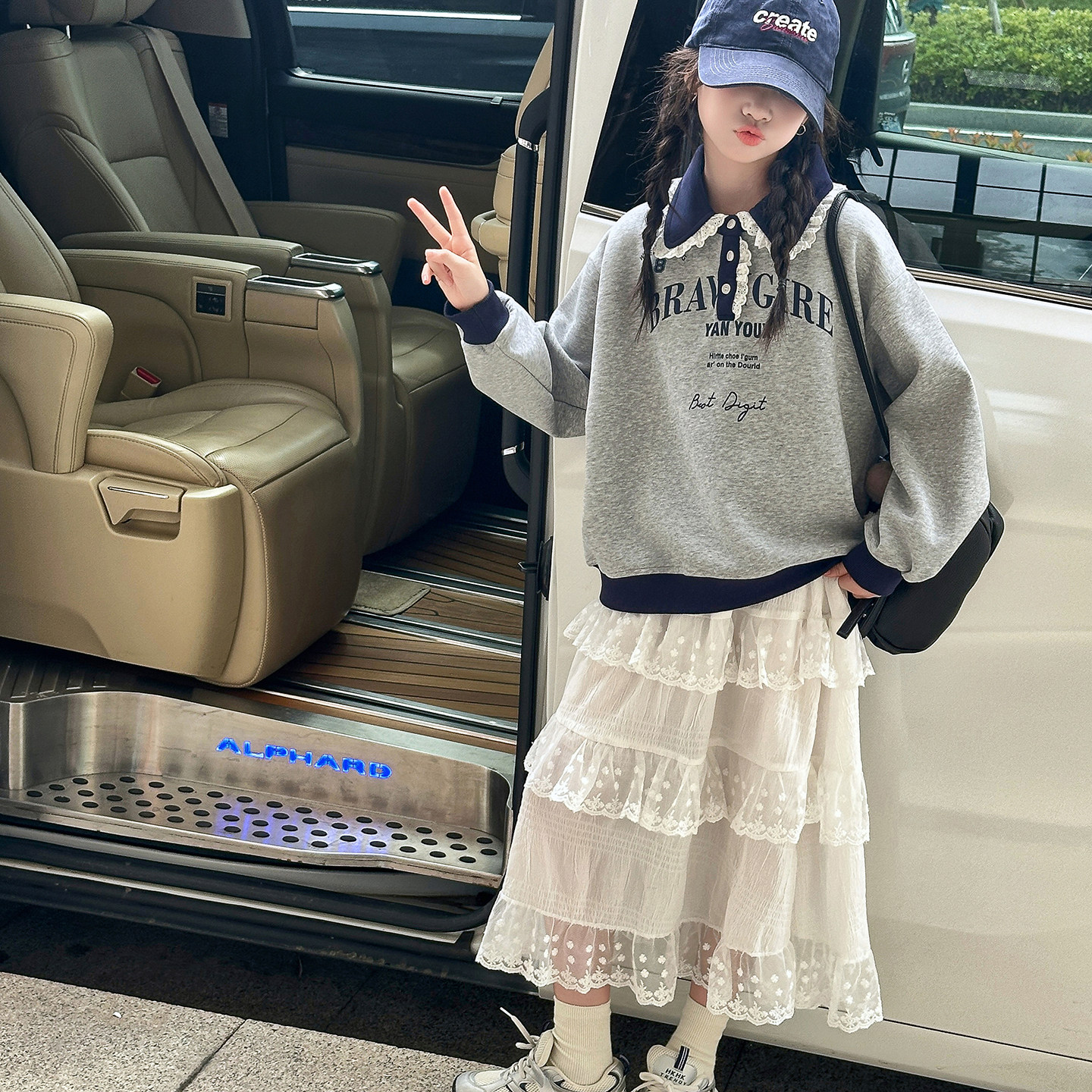 果儿KIDS女童春装polo领卫衣2026春秋新款儿童半身裙大童女孩套装