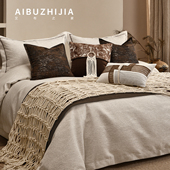 中古诧寂风民宿咖色十件套样板间展厅床上靠垫被套简约高级感床品