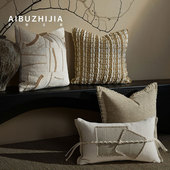 艾布之家新中式 轻奢沙发靠枕客厅样板间咖色侘寂风编织抱枕套靠垫