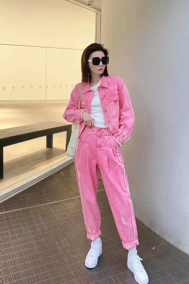 欧洲站2023春季新款宽松工装扎染糖果色牛仔短外套上衣女装欧货潮