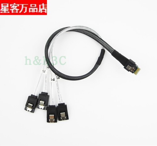 0.5米Slim SAS4.0 SFF8654转SATA3阵列卡1分4MINI SAS线38P-4*7P