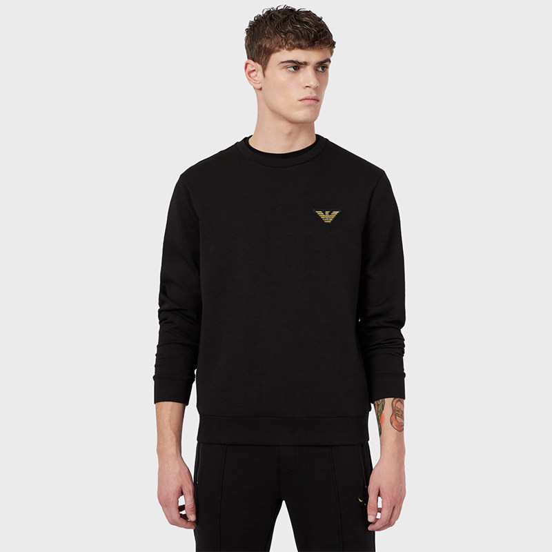 EMPORIO ARMANI阿玛尼卫衣男士秋冬新款牛头魔术贴圆领上衣男装