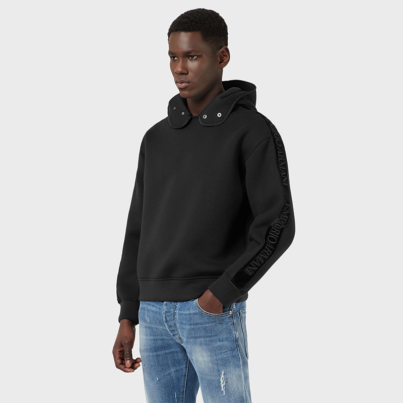 EMPORIO ARMANI 阿玛尼卫衣男士刺绣织带连帽套头上衣潮流男装