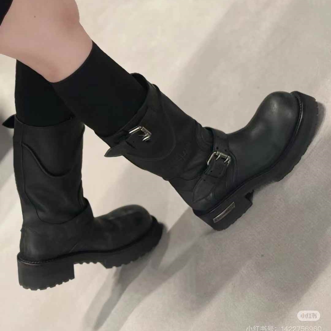 25秋冬新款做旧擦色马丁靴女厚底毒液复古中筒靴骑士靴中古风靴子