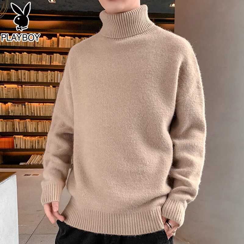 플레이 보이 가을 겨울 터틀넥 스웨터 남성용 느슨한 벨벳 두꺼운 커플 새로운 트렌디 한 다목적 니트 스웨터