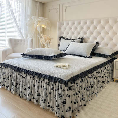 加厚牛奶绒床裙三件套秋冬夹棉防滑床罩单件保暖加绒抗静电床单裙