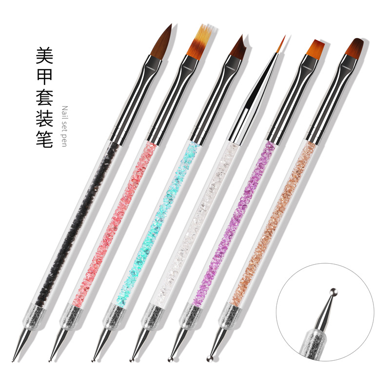 跨境货源美甲6支装双头彩绘笔 美甲两用点钻笔拉线笔锯齿笔套装