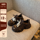 机能风厚底5CM增高老爹鞋 TFM 女减龄复古加绒系带休闲女运动鞋