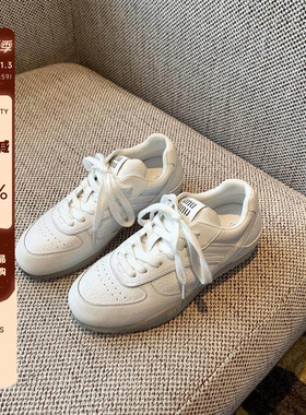 【TFM】真皮小白鞋女2025新款复古德训鞋轻便厚底防滑运动休闲鞋
