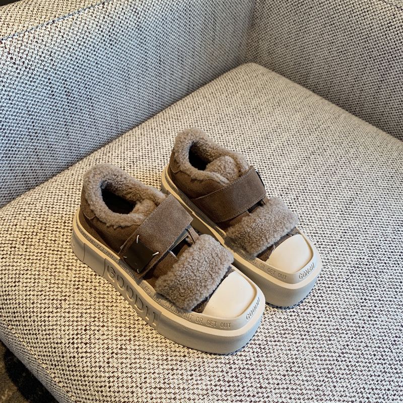 休闲厚底加绒真皮板鞋棉鞋