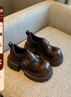 【TFM】厚底乐福鞋女2025新款魔术贴复古百搭松糕单鞋英伦小皮鞋