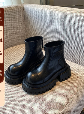 【TFM】厚底切尔西靴女2025年新款大头复古百搭增高短靴女马丁靴