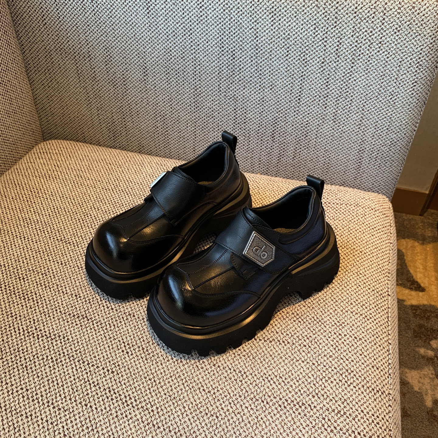 【TFM】2026春季新款英伦厚底6.5CM增高乐福鞋魔术贴复古松糕单鞋,女鞋,乐福鞋（豆豆鞋）,淘宝优惠券,粉丝福利购,淘宝优惠卷