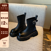 TFM 韩版 瘦瘦靴 增高6CM厚底英伦风马丁靴女冬季 保暖加绒短靴