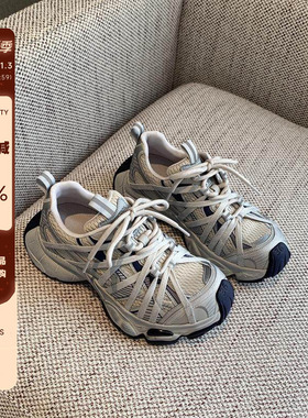 【TFM】巴黎绑带厚底老爹鞋女2025春季新款圆头系带休闲运动鞋潮