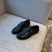 TFM 2026春季 新款 英伦风布洛克鞋 女黑色皮带扣雕花复古小皮鞋