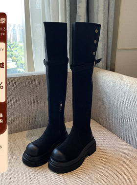 【TFM】过膝长靴女2025秋冬新款厚底显瘦长筒靴粗腿高筒骑士靴子