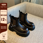 百搭皮带扣短靴骑士靴 增高6CM厚底马丁靴女新款 TFM 品质高货
