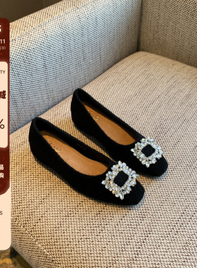 【TFM】内增高4CM~2026早春新款玛丽珍方头水钻百搭浅口单鞋女鞋