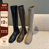 骑士靴女2025秋季 新款 网红方头瘦瘦女靴子长靴不过膝平底高筒靴女