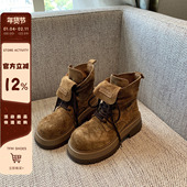 靴 时髦复古牛皮系带百搭短靴工装 TFM 厚底马丁靴女2025年新款
