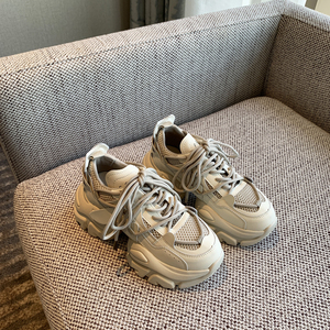休闲运动鞋女潮2023年秋季新款时尚系带网面透气轻便厚底女老爹鞋