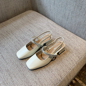 方头玛丽珍后空单鞋 女夏2026新款 TFM 粗跟水钻一字带包头凉鞋