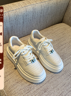 【TFM】小白鞋女秋新款时尚金属扣厚底系带百搭透气运动休闲板鞋