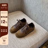 女平底百搭运动休闲鞋 复古小牛皮拼色系带德训鞋 TFM 内里加绒