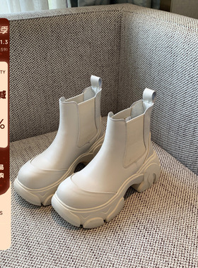 【TFM】切尔西短靴女2025新款复古百搭厚底增高显瘦烟筒靴马丁靴