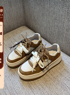 【TFM】厚底休闲板鞋女2025年新款真皮系带增高运动鞋百搭小白鞋