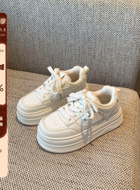 【TFM】超轻厚底5CM增高小白鞋女冬季加绒百搭系带休闲板鞋运动鞋