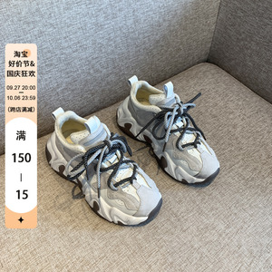 网红老爹鞋女ins潮2023秋季新款厚底真皮百搭显脚小运动休闲鞋女