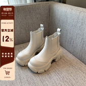 切尔西短靴女2025新款 TFM 复古百搭厚底增高显瘦烟筒靴马丁靴