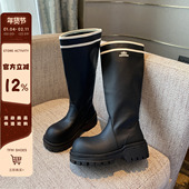 厚底高筒靴子女2025年新款 TFM 复古百搭显瘦长靴不过膝骑士靴
