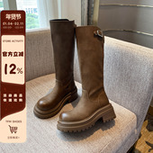 显瘦增高不过膝长靴女高筒靴 韩版 TFM 厚底骑士靴女2025年新款