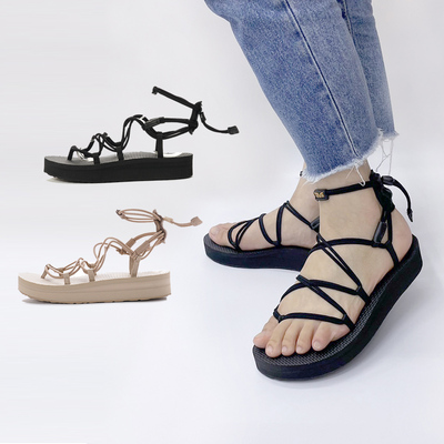 TEVA女子厚底交叉绕踝绑带凉鞋