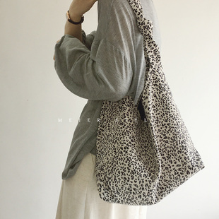 韩风ins时尚 豹纹单肩包托特包百搭印花布包慵懒风大容量购物袋潮