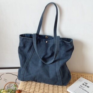 日系ins文艺休闲帆布包牛仔布袋大容量单肩包百搭托特包购物袋女