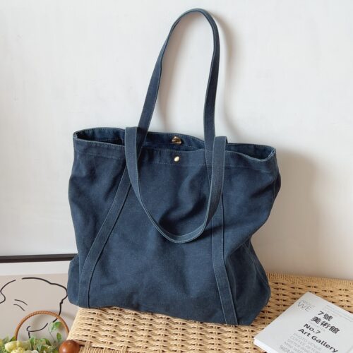 日系ins文艺休闲帆布包牛仔布袋大容量单肩包百搭托特包购物袋女