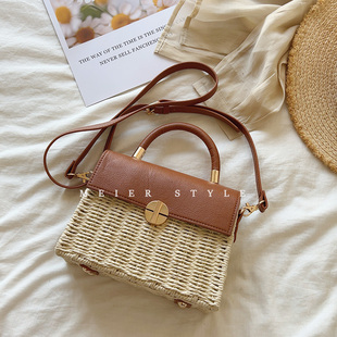 复古草编包时尚百搭小方包度假风编织手提包单肩斜挎包沙滩包潮包