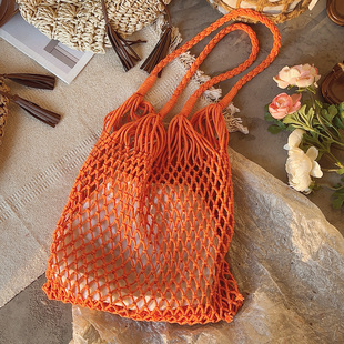 ins森系镂空渔网包编织包大容量腋下单肩包托特包海边度假沙滩包