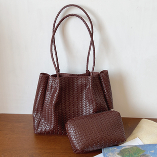 ins复古编织托特包大容量腋下包休闲百搭单肩包子母包时尚 通勤包