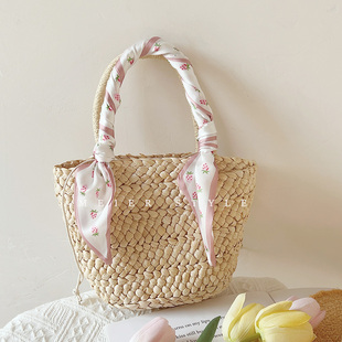 ins可爱编织包玉米皮草编包菜篮子手提包手拎小包包度假风沙滩包