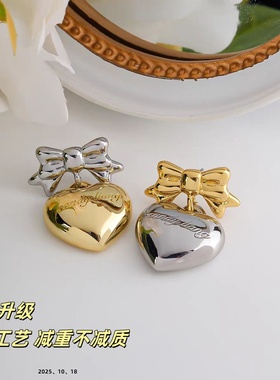 Sandy欧美爱心金银撞拼色蝴蝶结耳饰耳钉饰品女秋冬气质轻奢小众