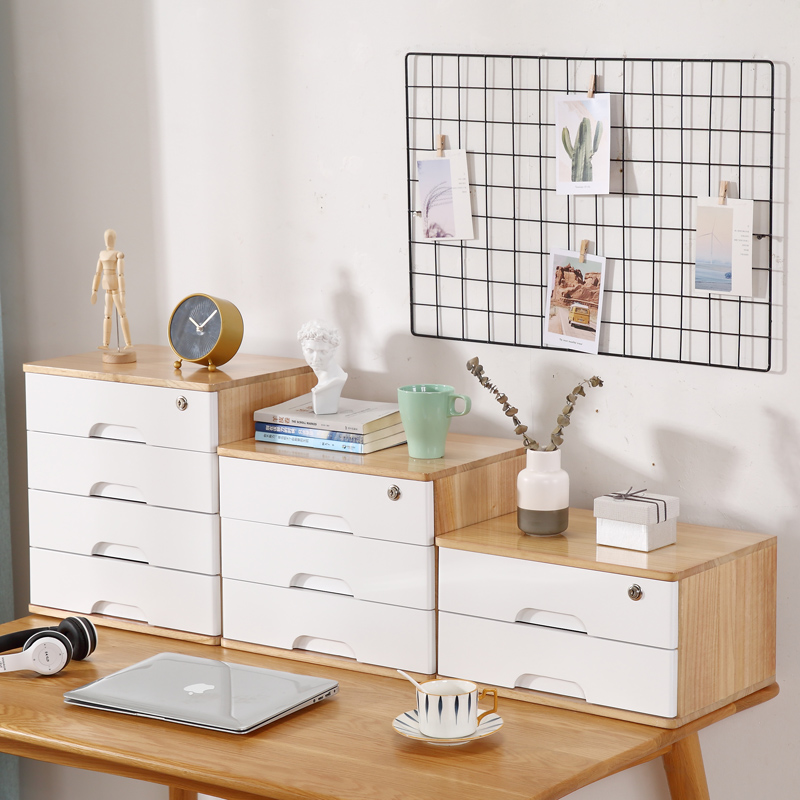 实木桌面收纳盒抽屉式柜带化妆品