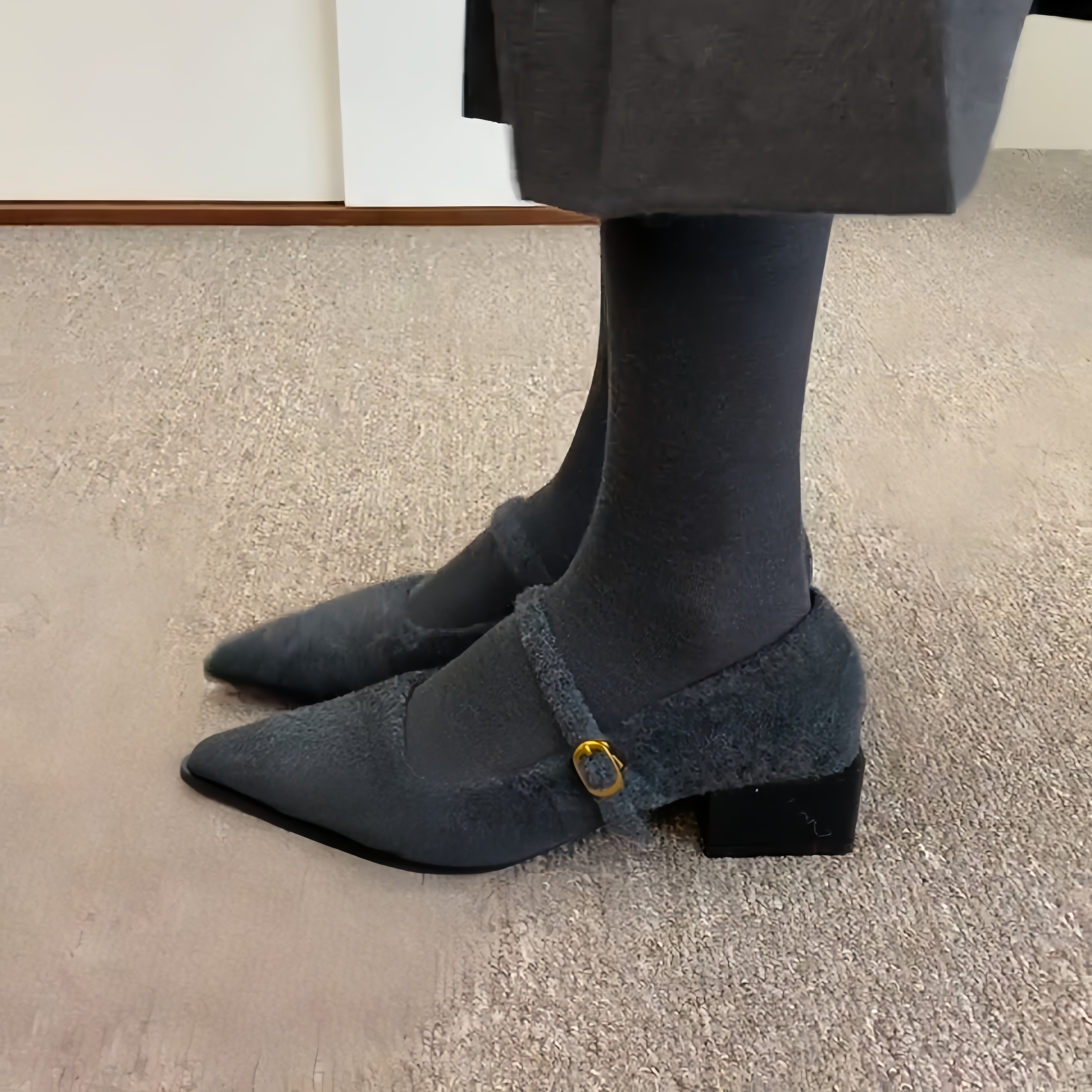 粗跟玛丽珍保暖棉鞋毛毛鞋女外穿新款冬季法式晚晚尖头加绒单鞋,女鞋,浅口单鞋,淘宝优惠券,粉丝福利购,淘宝优惠卷