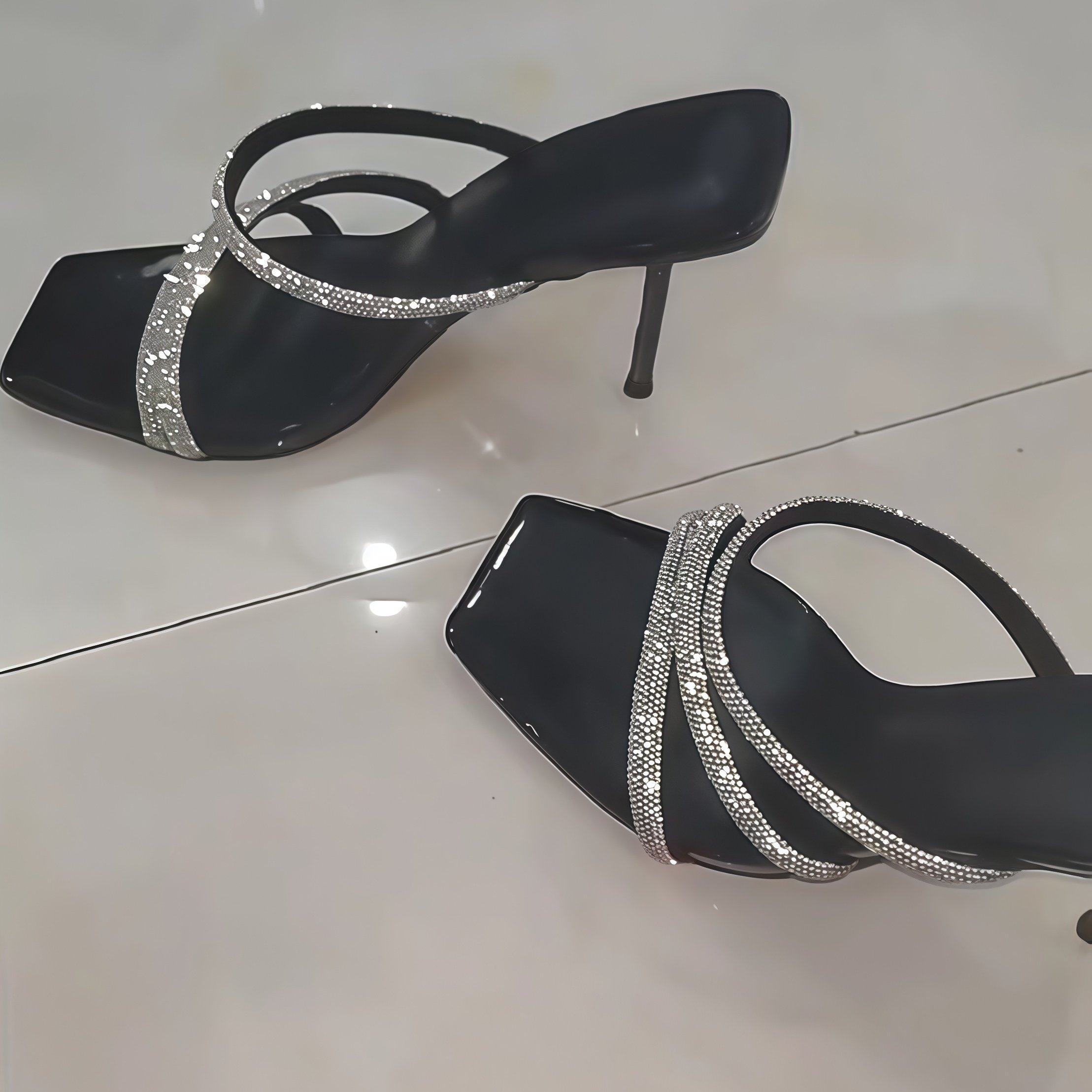 2026新款方头细跟水钻高跟凉鞋杨树林同款网红气质绝美一字带凉拖,女鞋,一字带凉鞋,淘宝优惠券,粉丝福利购,淘宝优惠卷