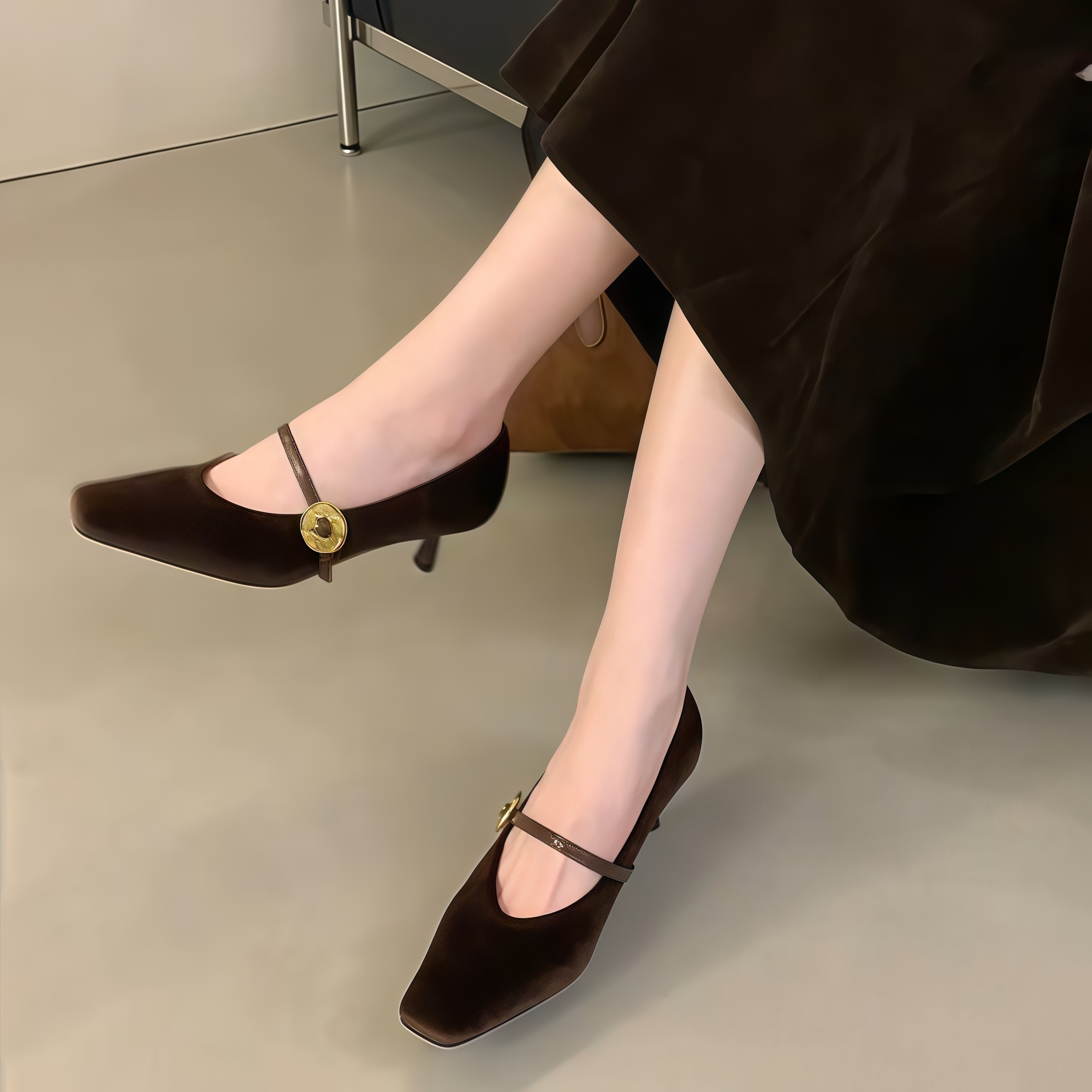 法式高跟鞋黑色单鞋女